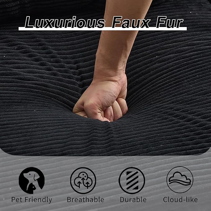 118" Oversized Convertible Floor Sofa Bed, Boneless Foldable Mattress Cloud Couch with Pillow Back & Armrest, Fold Out Floor Couch with Cup Holder for Living Room Bedroom Lounge, Corduroy, Black