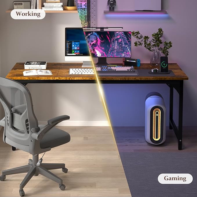 55 X 23.6 inch Computer Desk, Office Desk with Deeper & Thicker Desktop, Modern Simple Study Table with Sturdy Metal Frame & Large Legroom, Study Writing Work Desk for Home Office, Bedroom