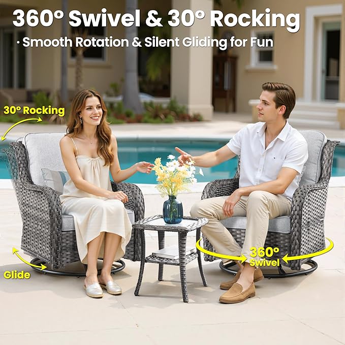 ovios 8 Pieces Patio Furniture Set, Outdoor Wicker Sofa Couch with Swivel Chairs 42" Fire Pit Table, High Back Modern All Weather Conversation Sets, Grey Rattan, Grey