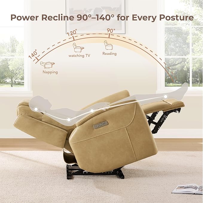 CHITA Power Recliner Chairs for Adults, Electric Leather Super Zero Gravity Recliner with USB & Type-C Charging Ports for Living Room, Bedroom & Home Theater Relaxation, Faux Leather in Tan
