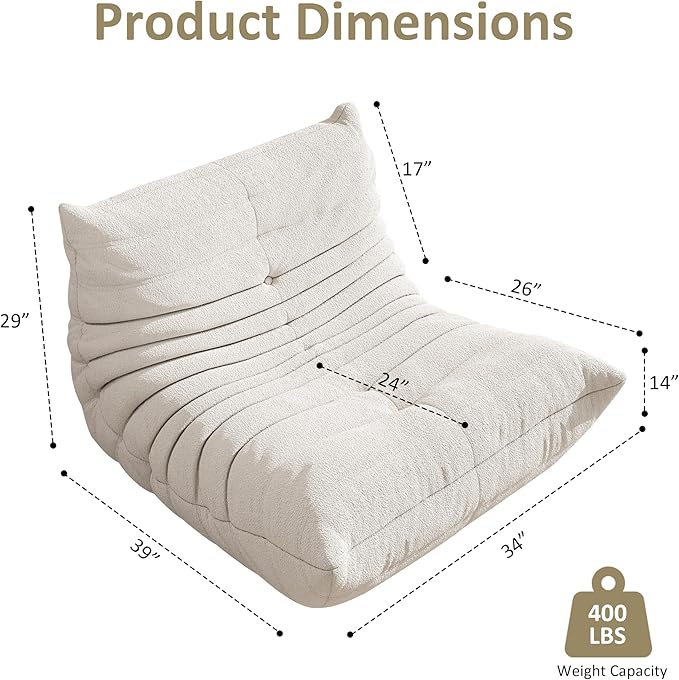 Bean Bag Chair, Oversized Bean Bag Chair for Living Room, Fireside Chair for Adults with Memory Foam Filled, Big Accent Sofa Lounge Floor Sofa for Gaming, Reading, Relax, No Assembly Required.