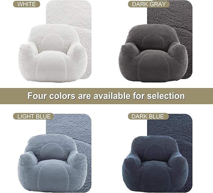 Bean Bag Chair, Bean Bag Couch for Adults Kids, Comfy Flower-Shaped Chair with Filler Armrests Stuffed High-Density Foam Stuffed Sofa Lounge Floor Sofa for Bedroom,Gaming, Reading, White