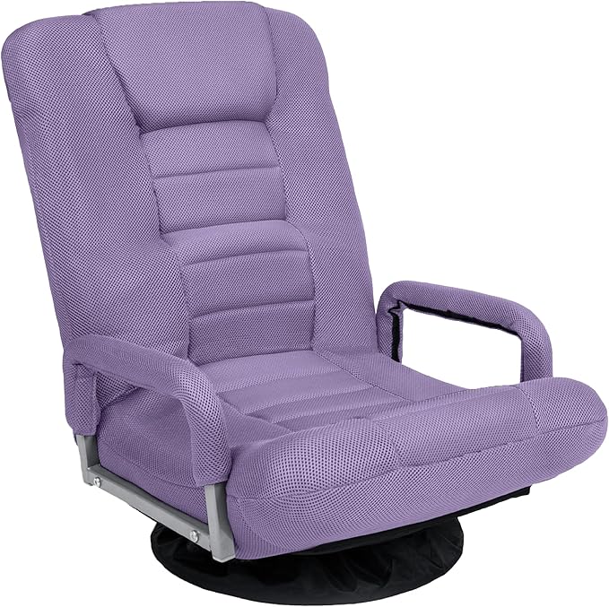 Best Choice Products Swivel Gaming Chair 360 Degree Multipurpose Floor Chair Rocker for TV, Reading, Playing Video Games w/Lumbar Support, Armrest Handles, Adjustable Foldable Backrest - Light Purple