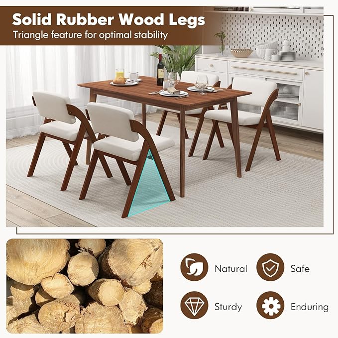 GOFLAME Folding Dining Chairs Set of 2, Upholstered Kitchen Chairs with Padded Seat & Backrest, Modern Side Chairs with Rubber Wood Legs for Home Office Events, Wedding, No Assembly Needed, Walnut