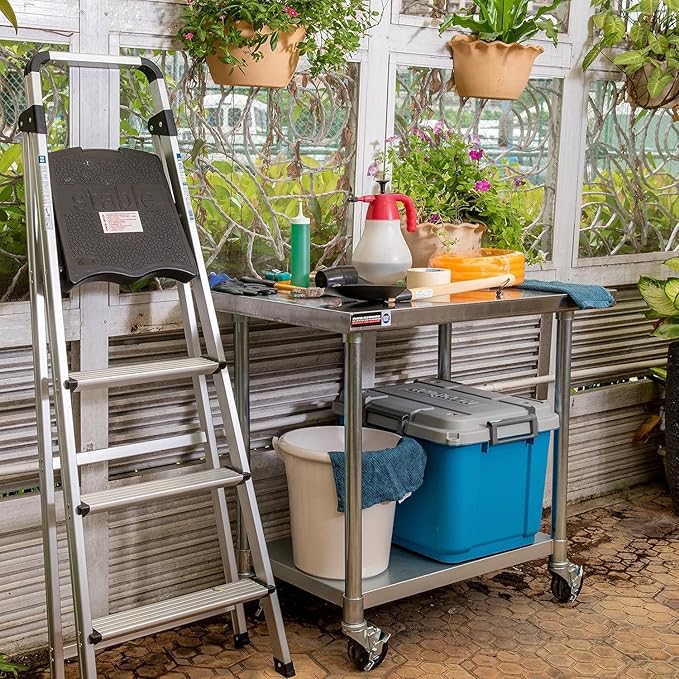 DuraSteel 24x48 NSF Stainless Steel Cart Work Table - Heavy Duty Rolling Food Prep Table Countertop Island - Metal Utility Cart on Wheels Caster, Grill Stand Storage Outdoor Kitchen Tables Bar Top
