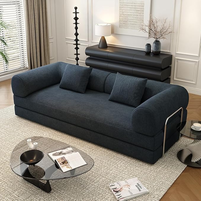 YUODL 78.8" Modular Sofa Bed - 4-in-1 Convertible Design with Corduroy Fabric and High Density Sponge, Removable Cover and Fixed Frame