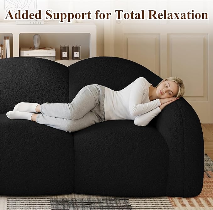 WJShome 90" Modern Curved Cloud Shaped Couches for Living Room, Bean Bag Chair Lazy Floor Couch, Cozy Leisure Boneless 3 Seater Sofa for Bedroom, Apartment-No Assembly Required (Black)