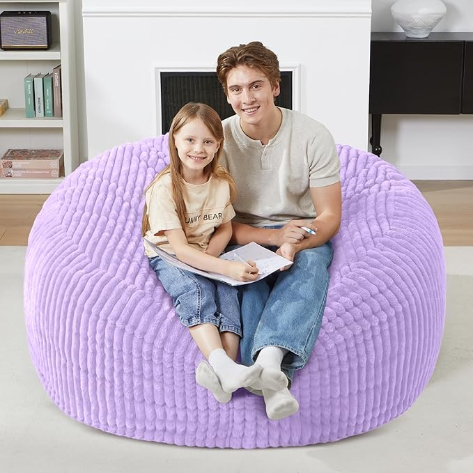 Homguava 4 FT Bean Bag Chair,4' Big Bean Bag,Large Bean Bag Chairs for Adults with Memory Foam Filled,Comfy Beanbag Chairs Soft Bean Bag Sofa with Dutch Corded Plush Cover-Purple