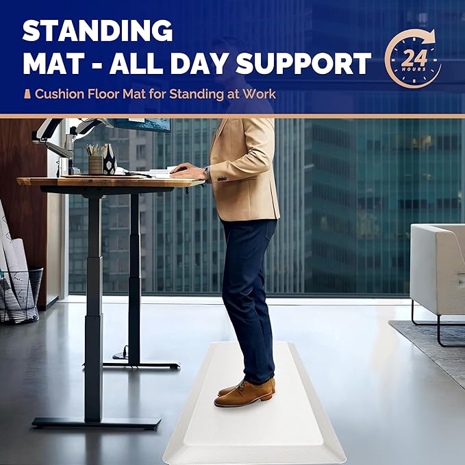 FEATOL Anti Fatigue Mats for Standing, 9/10 Extra Thick Ergonomic Standing Desk Mat, Comfort & Durable Memory Foam Standing Mat at Home,Office All Day (20" x 39", White,1PC)