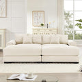 KEIKI 83" Oversized Corduroy Modular Sectional Loveseat Sofa with 2 Ottoman, High-Density Foam Cushion, Extra-Thick Armrest, Modern 2-Seater Fluffy Corner Couch with 6 Pillow, for Living Room, Beige