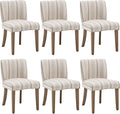 chairus Farmhouse Dining Chairs Set of 6, Upholstered Comfy Dining Room Chairs Linen Fabric Walnut Brown Wood Kitchen Chairs for Dining Table, Living Room, Kitchen, Khaki Stripe