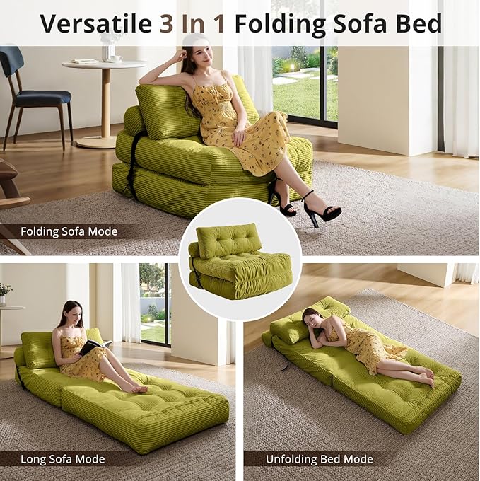 Convertible Sofa Bed & Couch Bed - Oversized Adult Sleeper Chair & Bean Bag Chair, Foldable Floor Bed with Backrest, Comfortable Lazy Sofa for Bedroom, Living Room & Dorm