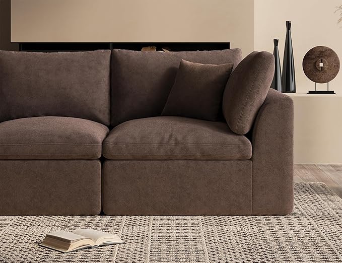 ohllob Oversized Cloud Couches for Living Room, Boneless Sectional Couch with Ottoman, 7 Seater Large Modular Sectional Sofa, Coffee Brown