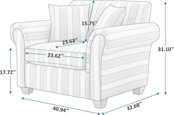 VANOMi 40" W Oversized Accent Chair, Oversized Reading Chair for Living Room, Comfy Reading Nook Chairs for Bedroom, Upholstered Large Chair Armchair Single Sofa for Small Space (Gray Stripe)