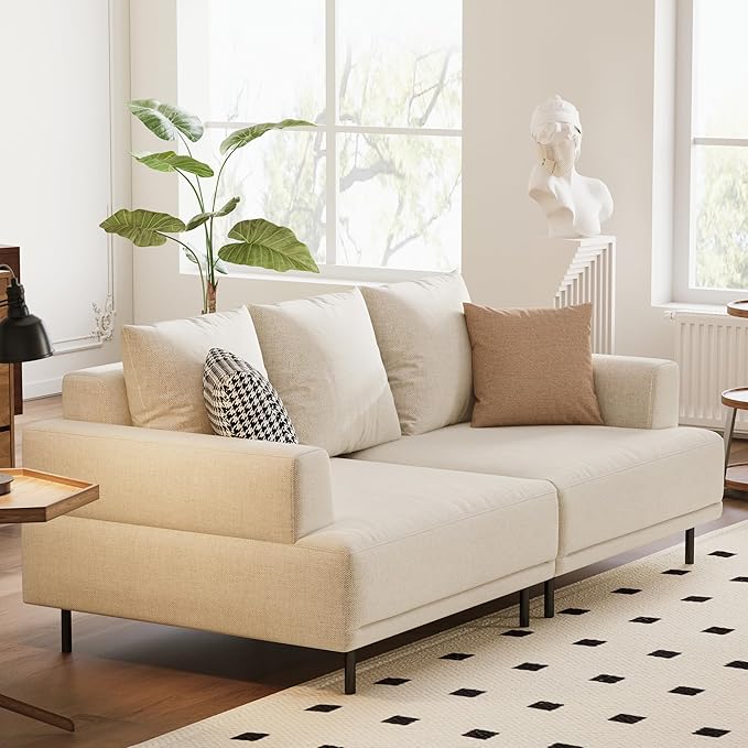 Modular Sectional Sofa for Living Room, 82.6" Wide Mid-Century Modern Fabric Couch with Cozy Seating, Suitable for Living Room, Bedroom & Daily Relaxation - Beige