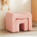 Ottoman Set of 2 Vanity Stool Chair Seating Backless Modern Foot Rest Teddy Velvet Small Footstool Ottoman for Makeup Room Living Room Bedroom Entryway,(2-in-1) Pink