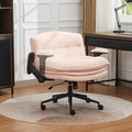 Criss Cross Chair with Flip-up Arms, Wide Criss Legged Chair with 3 Layer Cushion, Ergonomic Office Desk Chair with Wheels, Swivel Vanity Chair for Office, Living Room, Bedroom, Boucle Pink