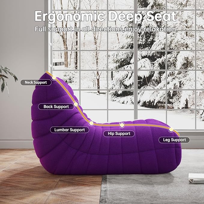 Bean Bag Chairs for Adults, BeanBag Reading Chair Memory Foam Couch, Floor Chair Soft Teddy Material, Comfy Reading Nook Chairs for Bedroom Living Room Office (Purple)