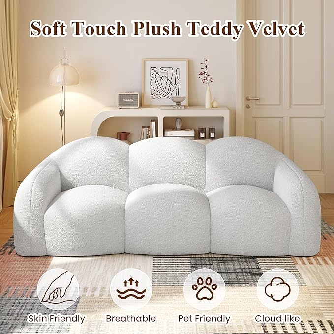 WJShome Cloud Shaped Couches for Living Room, Modern Upholstered Bubble Lazy Floor Couch, Cozy Leisure Boneless Chaise Lounge, Apartment-No Assembly Required (White)