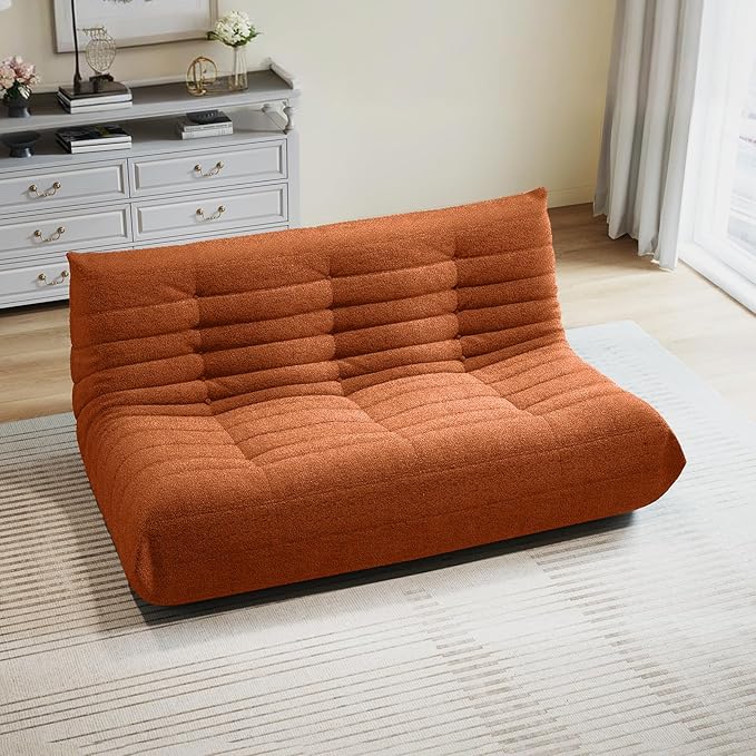Selyteramy 3 Seat Oversized Bean Bag Chairs for Adults, Memory Foam Fireside Beanbag Couch, Comfy Bean Bag Lounger Lazy Sofa for Living Room, Bedroom, Playroom, Orange