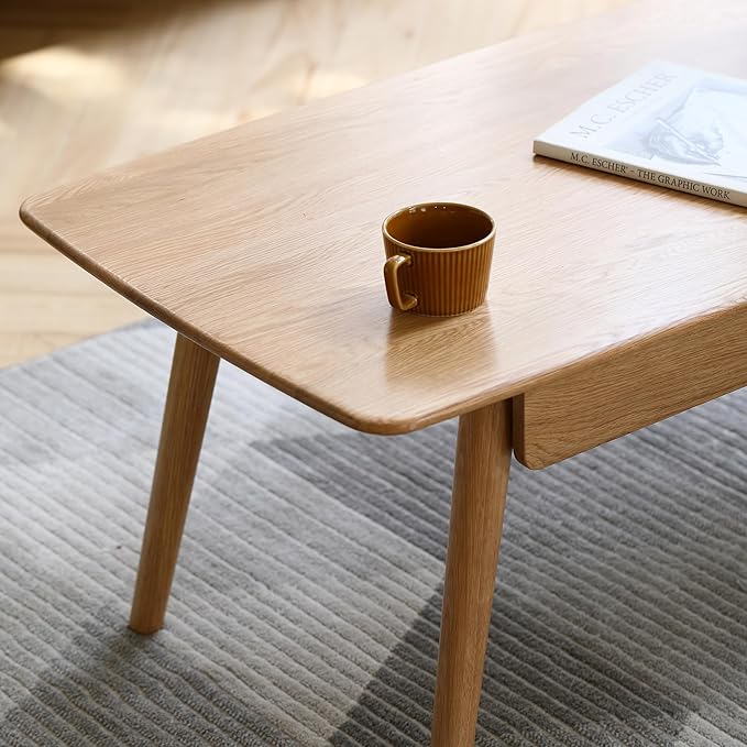HanStrong 39.37" Center Coffee Table 100% Solid Wood Top Plate Desk Study Desk Work from Home with Storage Shelf,Oak