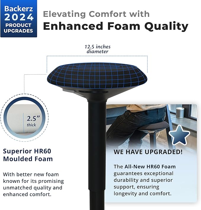 Standing Desk Stool Chair, Height Adjustable Stool 16-24 inch for Office and Classroom, Swivel seat, Anti-Slip Bottom Ergonomic Wobble Stool with Rocking Motion, Black
