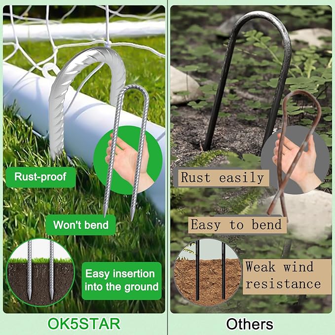 OK5STAR Trampoline Wind Stakes 16 Inch, 3/8" Diameter Heavy Duty U Shaped Rebar Tent Fence Stakes for Ground, Galvanized Trampoline Tie Down Anchor Kit 16 Pack