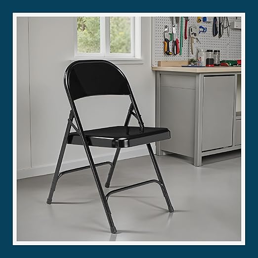 OEF Furnishings OEF50 Series All-Steel Heavy-Duty Folding Chairs with 500 lb Weight Capacity (4-Pack, Black)