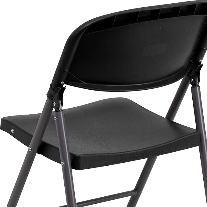 Flash Furniture 4 Pack HERCULES Series 330 lb. Capacity Black Plastic Folding Chair with Charcoal Frame