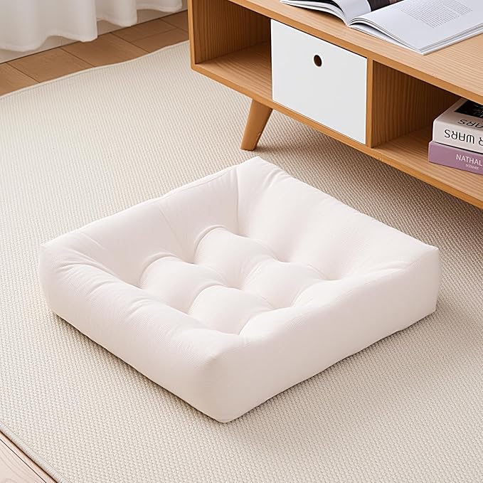 Tikuns Floor Pillows for Adults, 22x22 Inch Meditation Cushions, Large Square Sitting Cushion Living Room Memory Foam Pillow for Sitting (1, Beige, 22x22x4 Inch)