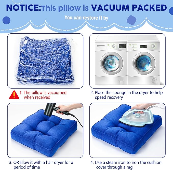 Fumete 8 Pcs Square Floor Pillows for Kids and Adult 16''x16'' Flexible Seating Floor Cushion for Classroom Multicolor Meditation Cushions for Home Daycare Preschool Yoga Meditation (Blue)