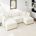 Aoowow Modular Sectional Sofa Modern Convertible U Shaped Couch,112.2 Inch Deep 3-Seater Sofas Set Comfy Chenille Cloud Sofas and Couches with Movable Ottoman for Living Room Apartment（Beige）