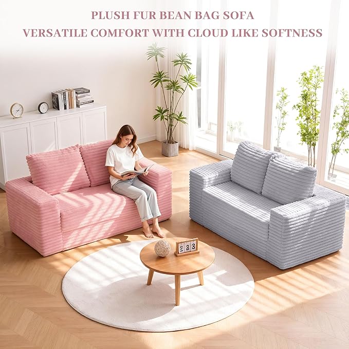 HABUTWAY Convertible Folding Sofa Bed Couch,3 in 1 Pull Out Couch Bed,Loveseat Sleeper Sofa Bed,Boneless Couches with Pillows for Living Room Bedroom, Light Pink