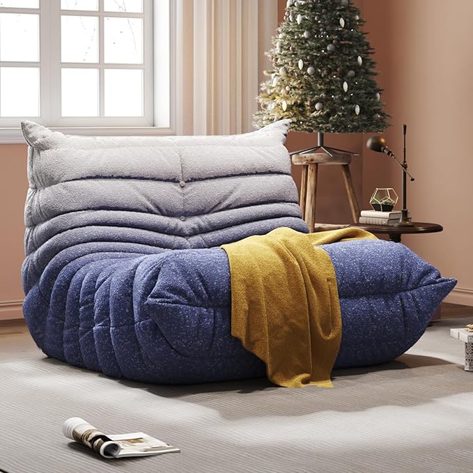 Bean Bag Chair, Fireside Chair, Large Bean Bag Chair for Adults, Bean Bag Chairs for Teens with High-Resilience Foam, Non-Slip Base Floor Lounge Sofa,Living Room (Gradient White-Blue, Single)