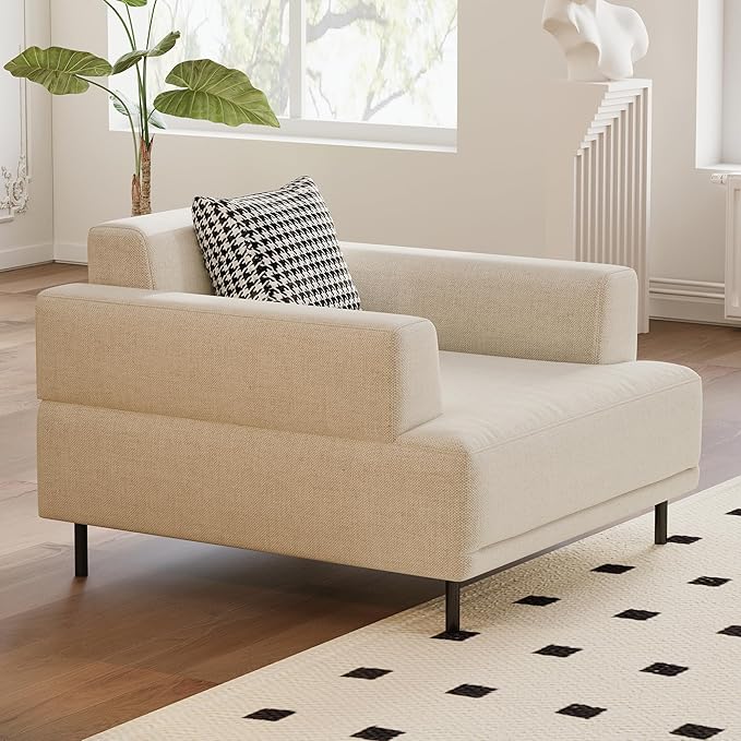 Mid-Century Modern 40.55" Wide Fabric Loveseat Sofa, Small Comfy Reading Chair for Living Room Bedroom, Ideal for Small Spaces, Beige Couch
