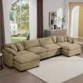 Aoowow Corduroy 4 Seater Couch with Ottomans,Modern Large Cloud Couches for Living Room,U Shaped Modular Sectional Cloud Sofas Deep Seat,U Shape Oversized Tufted Sofa Set (Tan, 4 Seater + 2 Ottoman)
