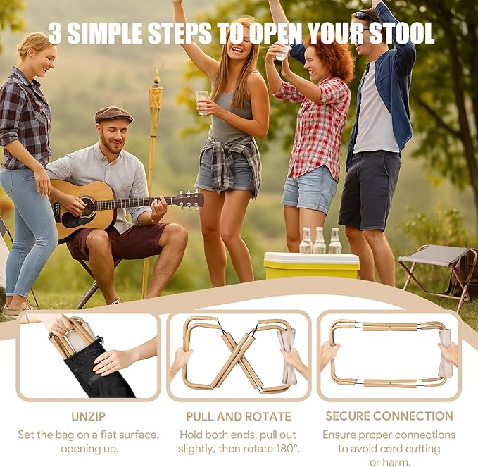 CHENEDY Camping Stool,2-Pack Portable Folding Stool with Carry Bag, 12in Portable Folding Chair Collapsible Camp Stool Outdoor Footstool for Travel Walking Hiking Fishing Picnic (Khaki(2-Pack))