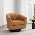 DREAMSIDEA Swivel Barrel Accent Chair, Comfy Modern Upholstered Round Faux Leather Arm Chair for Living Room, Bedroom（Coffee, Set of 1