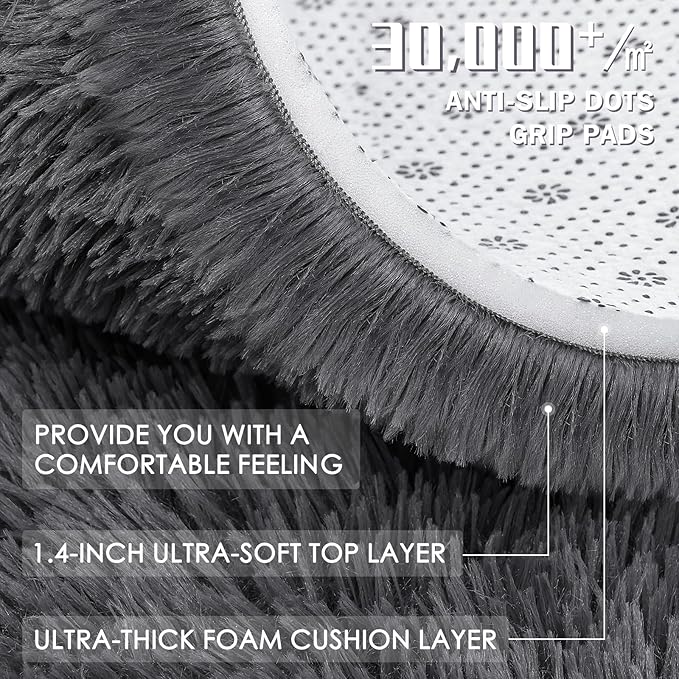 OLANLY 2x3 Machine Washable Small Bedside Rug, Soft Fluffy Shaggy Entryway Throw Rugs for Bedroom, Living Room, Indoor Floor Carpet for Kids Girls and Boys, Nursery Rooms, Home Decor Aesthetic, Grey