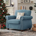 ONBRILL Nailhead Trim Armchair, Rolled Arm Accent Chair for Living Room, Comfy Chenille Club Sofa Chair w/Springs Cushions & Wood Legs, Traditional Single Couch Chair for Apartment, Farmhouse, Teal