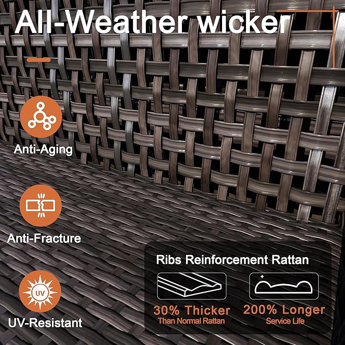 14 Pieces Patio Furniture Set, Wicker Rattan Outdoor Conversation Sets with Footstool, Modular Sectional Seating Set 2 Three Seater Sofa & 4 Single Armchairs & 4 Ottomans for Home (Beige Cushions)