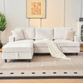 90" L Shaped Modular Sectional Sleeper Sofa, Soft Corduroy Sectional with Armrests, 2 Cup Holders & 2 USB Ports, 21" Deep Seat Cloud Couch for Living Room, Bedroom Office (White, 3 Seat + 1 Ottoman)