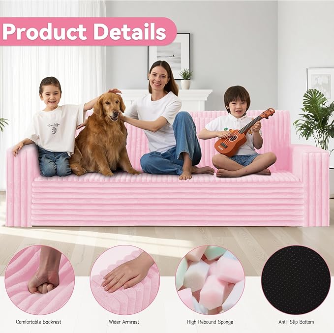 HABUTWAY Folding Sofa Bed, 2 in 1 Convertible Sleeper Chair with 2 Pillows, Portable Fold Out Chair Bed with Armrest, Comfy Floor Couch, Lazy Sofa for Living Room Bedroom Dorm Home Office, Pink