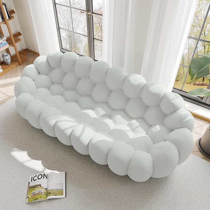 WJShome Bubble Couch,98'' Modern Curved Sofa, 3 Seater Morden Lazy Floor Sofa, Memory Foam Bean Bag Floor Couch Lounge Chair for Living Room, Office, Apartment-Gray