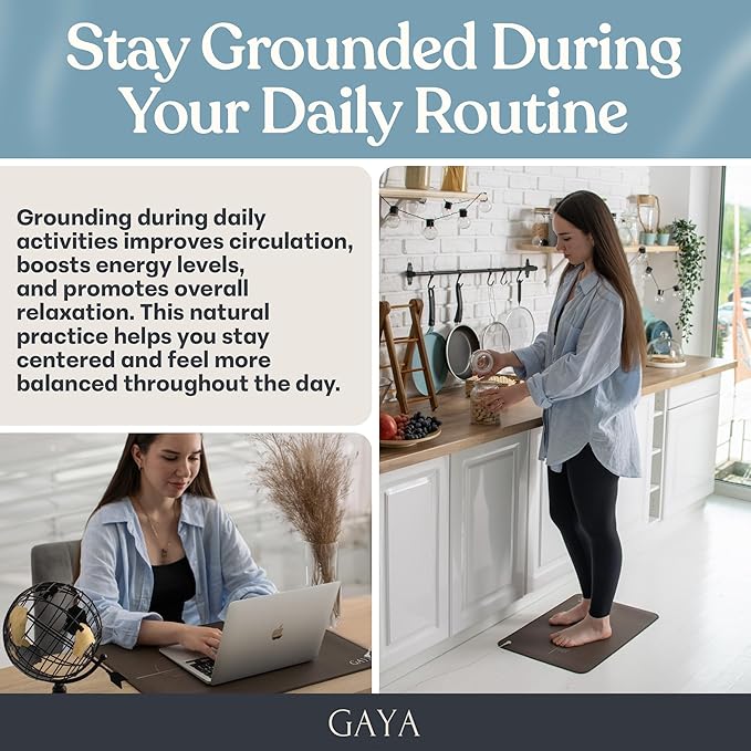 GAYA Grounding Mat for Feet, Sleep Improvement, Back Pain Relief, Muscle Relaxation & Stress, Including 15ft Cord, 100K Ohm Resistor | Conductive Carbon | Earthing Pads for Bed Couch, Desk (24''X16'')