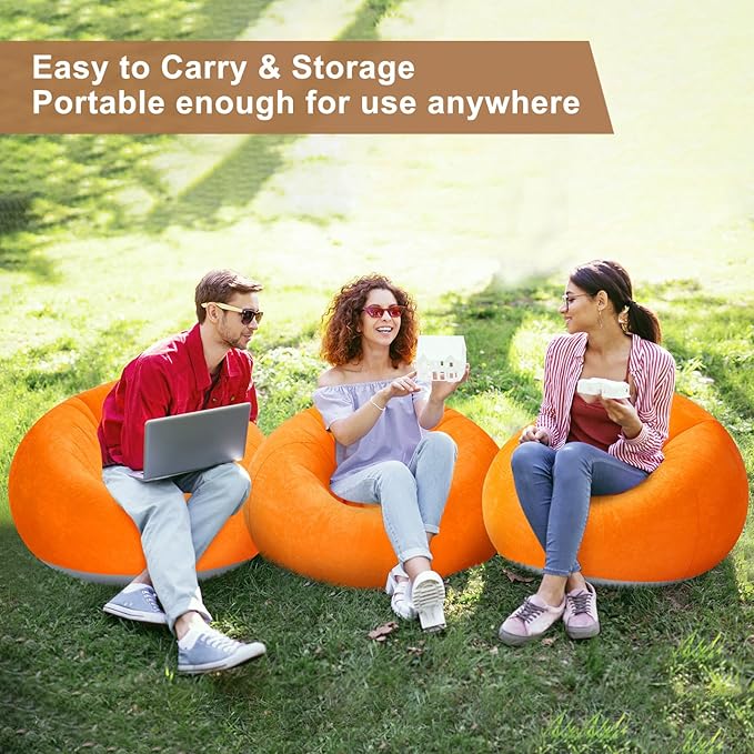Realspring 6 Pcs Inflatable Bean Bag Chairs for Adults with Electric Air Pump, Blow up Couch Folding Portable Inflatable Couch Lazy Sofa for Outdoor Movie Nights Camping Room (Orange)