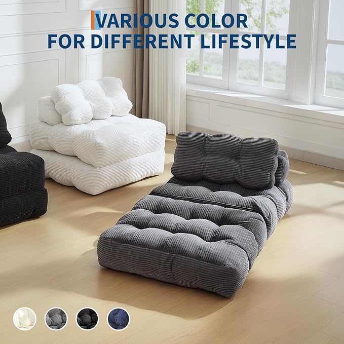 Garvee Folding Sofa Bed, Convertible Sleeper Chair with Pillow Foldable Mattress with Back Support, Boneless Fold Out Chair Bed Comfy Floor Sofa Lounge for Living Room, Bedroom, Dark Gray, Single