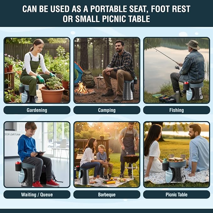 NUMANU 2025 Upgraded XXL Collapsible Stool & 3IN1 Cushioned Carry Bag, 2.7"-19.7" Height Adjustable, Max 1,000lbs Portable Retractable Telescoping Seat, Foldable Camping Stool for Adults (XXL Round)