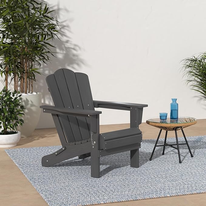 KINGYES Folding Adirondack Chair Set of 6, HDPE All-Weather Folding Adirondack Chair, Grey