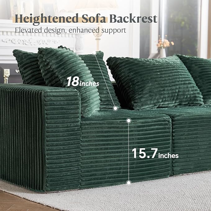 MODNEST 108" Modular Sectional Sofa Cloud Couch with Deep Seats, L Shape Couch with Chaise and Movable Ottoman, Sectional Couches for Living Room, Comfy Boneless Couches No Assembly Required, Green